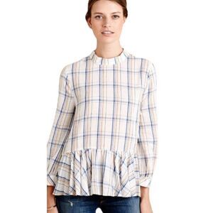 ANTHROPOLOGIE Maeve shirt Sava plaid‎ ruffle swing top 0
